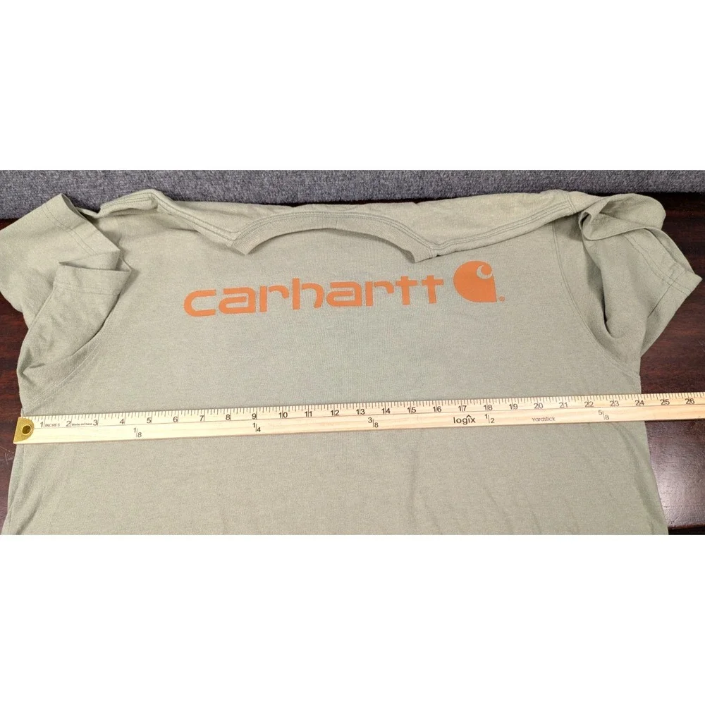 Carhartt Men's L Tall Sage Green Orange Logo Graphic T Shirt Loose Fit Short Sle